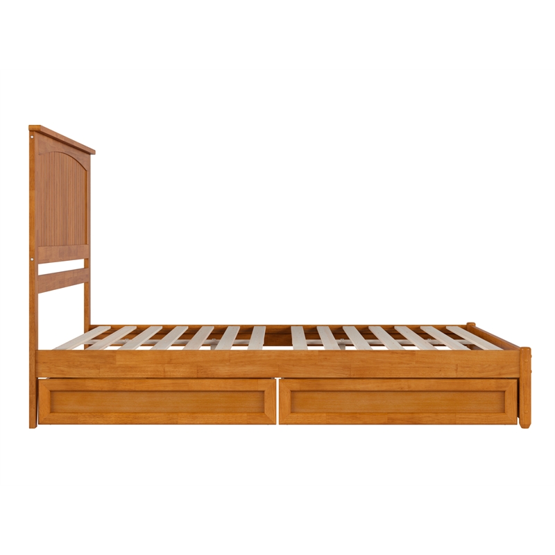 Malta Queen Wood Platform Bed with Panel Footboard & Drawers in Light Toffee