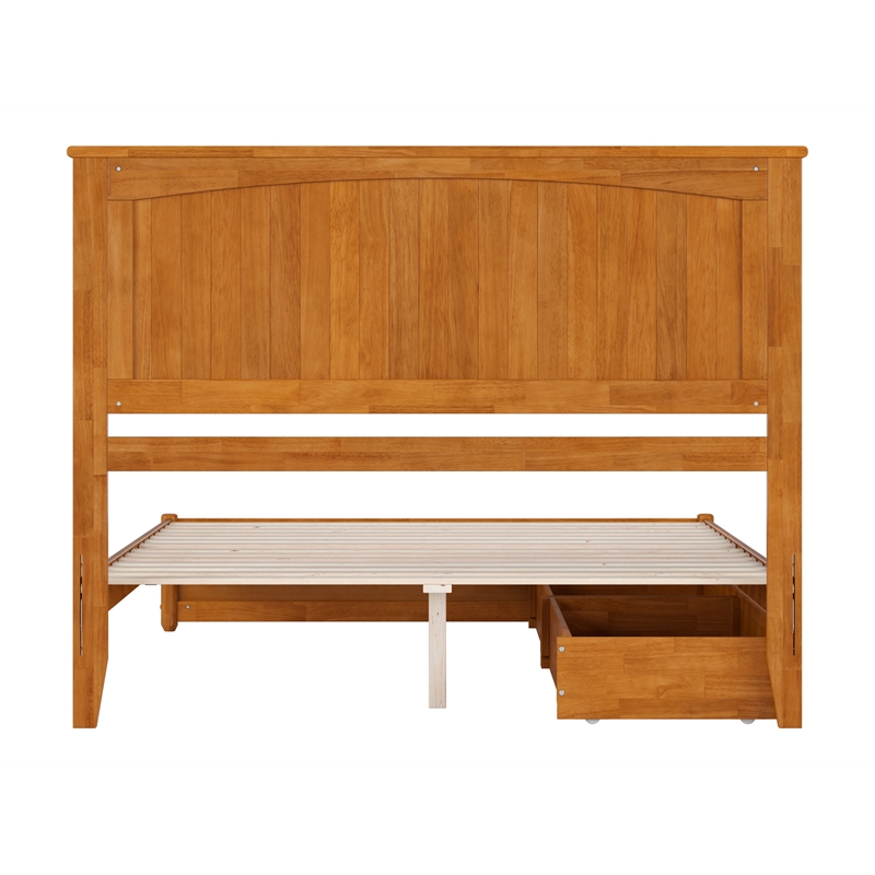 Malta Queen Wood Platform Bed with Panel Footboard & Drawers in Light Toffee