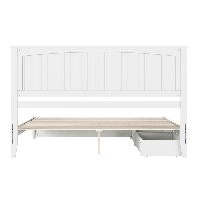 Malta King Wood Platform Bed with Panel Footboard and Storage Drawers in White