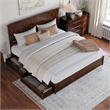 Malta King Wood Platform Bed with Panel Footboard and Storage Drawers in Walnut