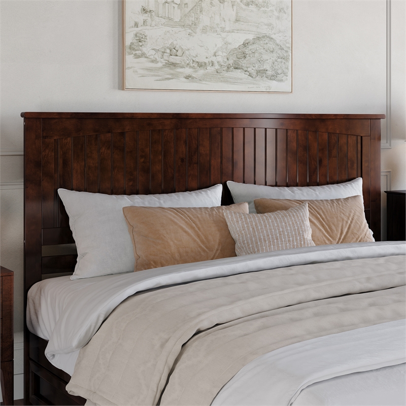 Malta King Wood Platform Bed with Panel Footboard and Storage Drawers in Walnut