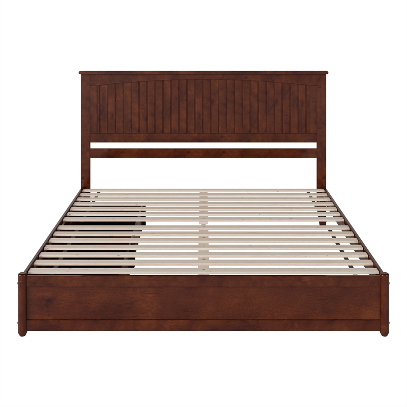 Malta King Wood Platform Bed with Panel Footboard and Storage Drawers in Walnut
