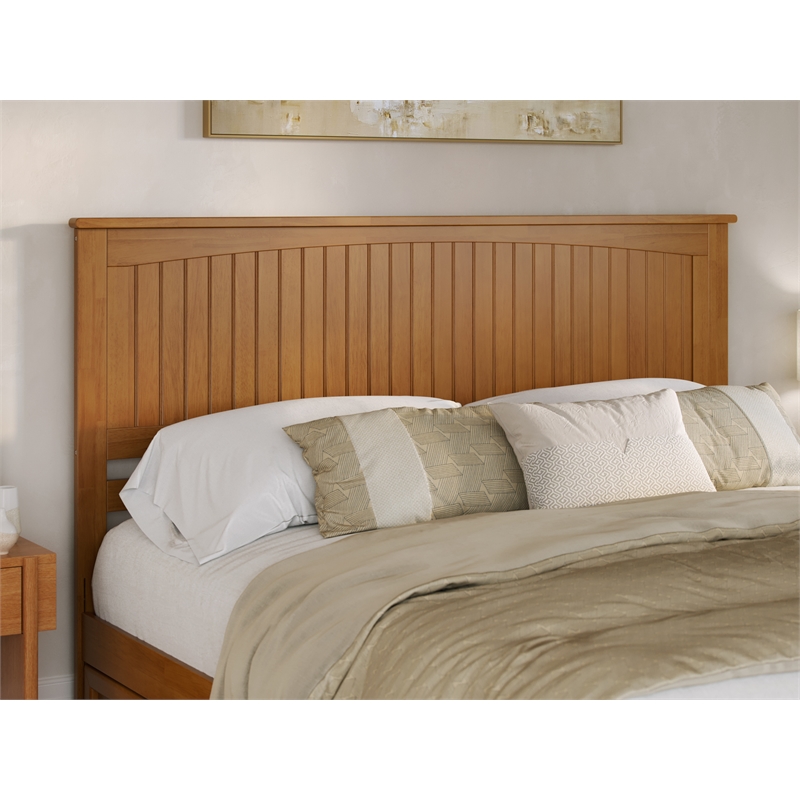 Malta King Wood Platform Bed with Panel Footboard & Drawers in Light Toffee