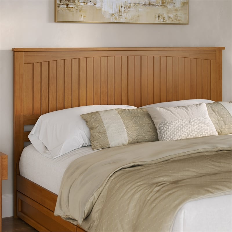 Malta King Wood Platform Bed with Panel Footboard & Drawers in Light Toffee