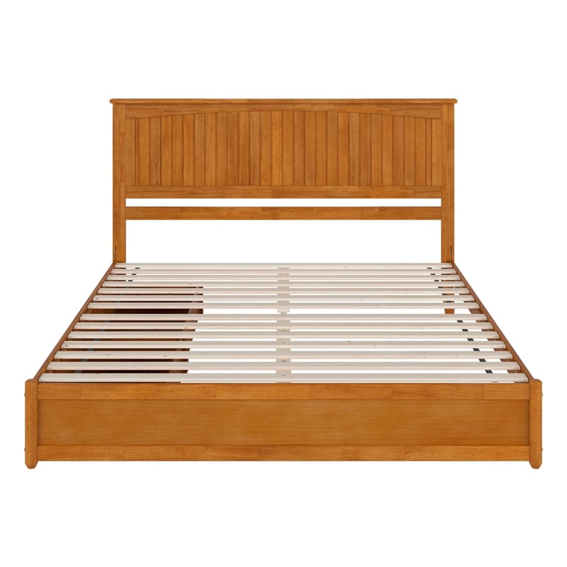 Malta King Wood Platform Bed with Panel Footboard & Drawers in Light Toffee