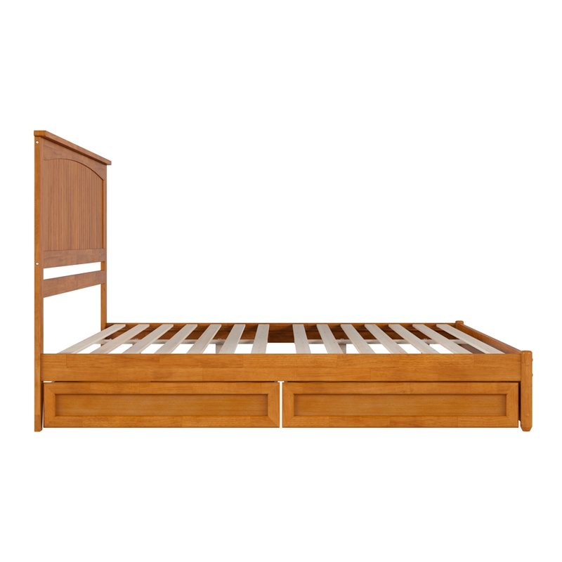 Malta King Wood Platform Bed with Panel Footboard & Drawers in Light Toffee