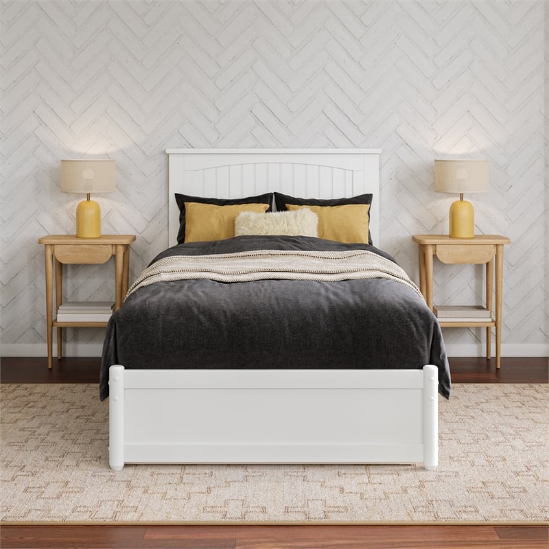 Malta Twin XL Wood Platform Bed with Panel Footboard & Twin XL Trundle in White