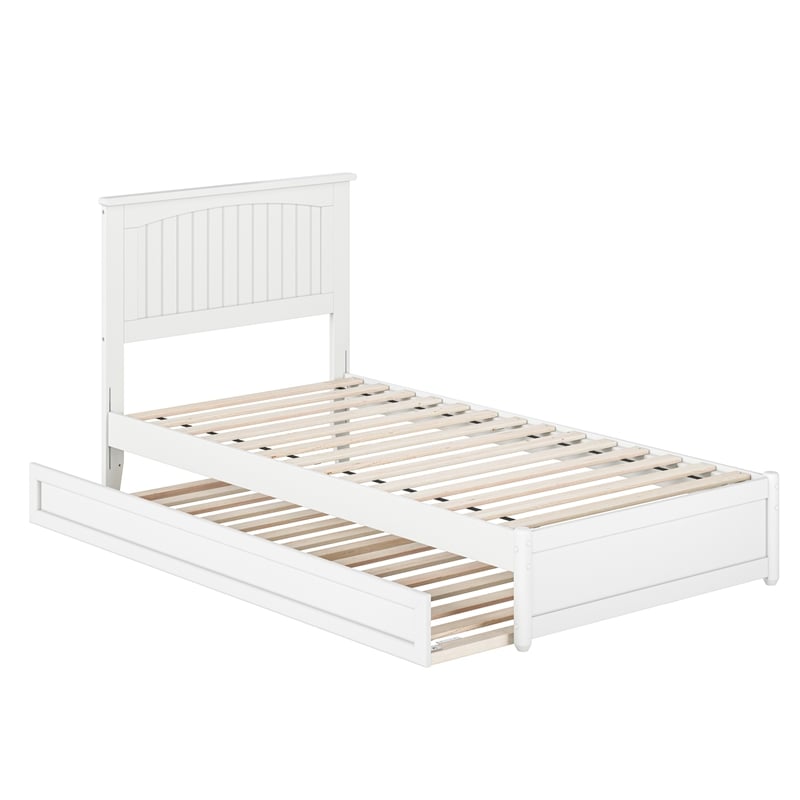 Malta Twin XL Wood Platform Bed with Panel Footboard & Twin XL Trundle in White