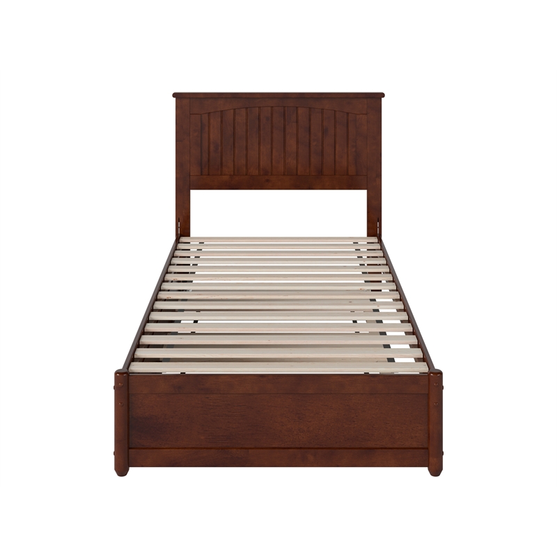 Malta Twin XL Wood Platform Bed with Panel Footboard & Twin XL Trundle in Walnut