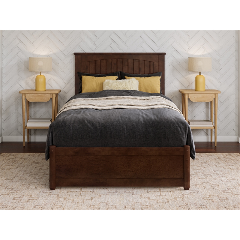 Malta Twin XL Wood Platform Bed with Panel Footboard & Twin XL Trundle in Walnut