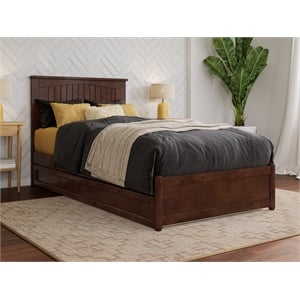 Malta Twin XL Wood Platform Bed with Panel Footboard & Twin XL Trundle in Walnut
