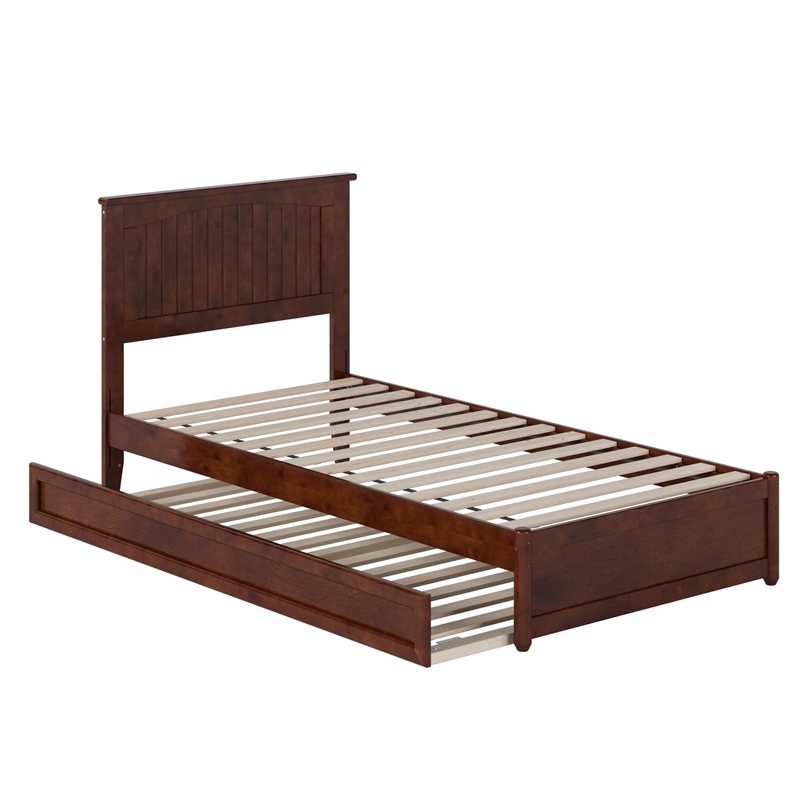 Malta Twin XL Wood Platform Bed with Panel Footboard & Twin XL Trundle in Walnut