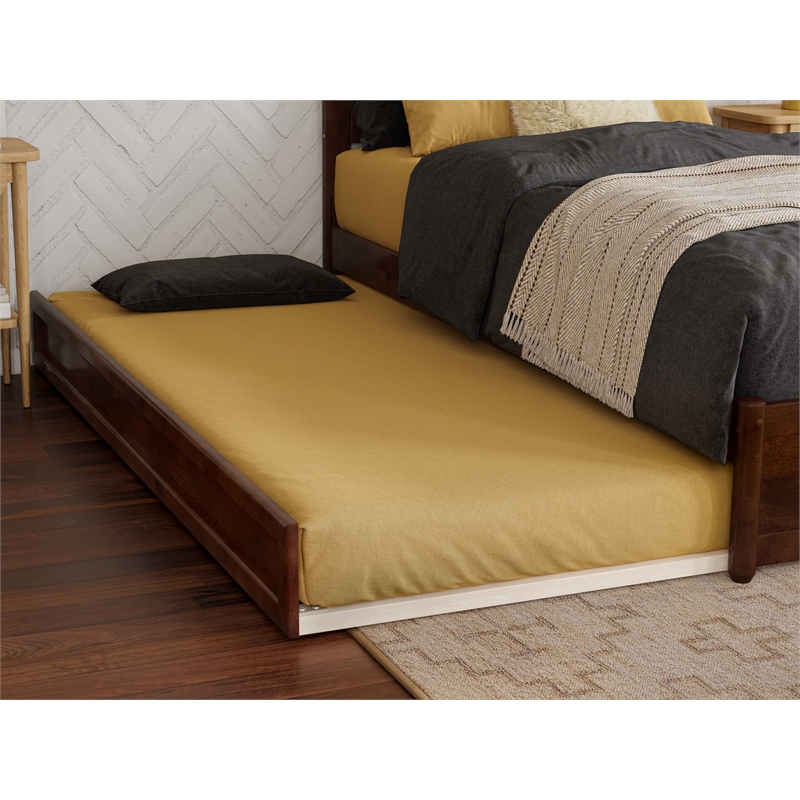Malta Twin XL Wood Platform Bed with Panel Footboard & Twin XL Trundle in Walnut