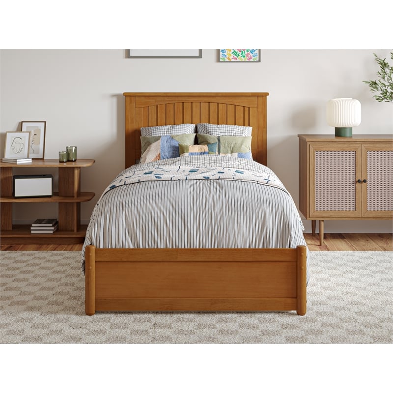 Malta Twin XL Platform Bed with Panel Footboard & TXL Trundle in Light Toffee