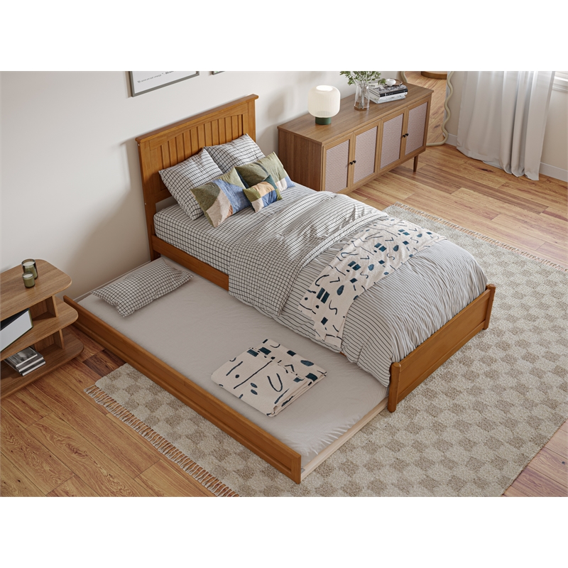 Malta Twin XL Platform Bed with Panel Footboard & TXL Trundle in Light Toffee