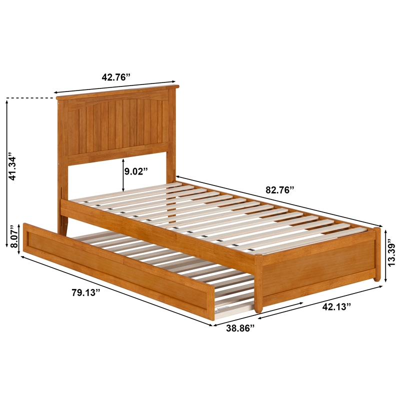 Malta Twin XL Platform Bed with Panel Footboard & TXL Trundle in Light Toffee