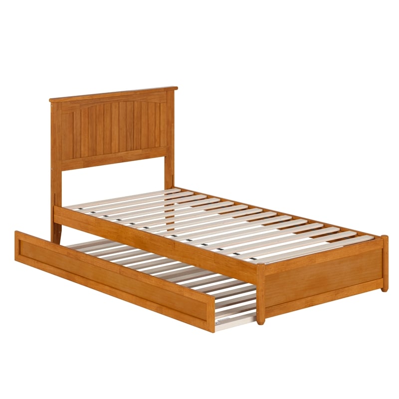 Malta Twin XL Platform Bed with Panel Footboard & TXL Trundle in Light Toffee