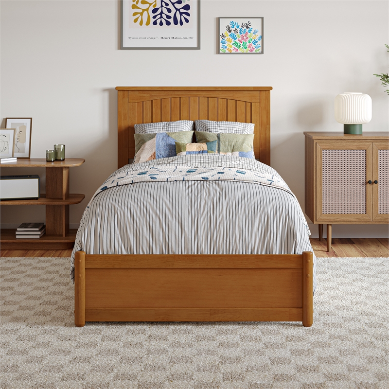 Malta Twin XL Platform Bed with Panel Footboard & TXL Trundle in Light Toffee