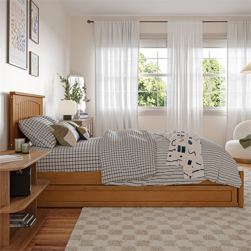 Malta Twin XL Platform Bed with Panel Footboard & TXL Trundle in Light Toffee