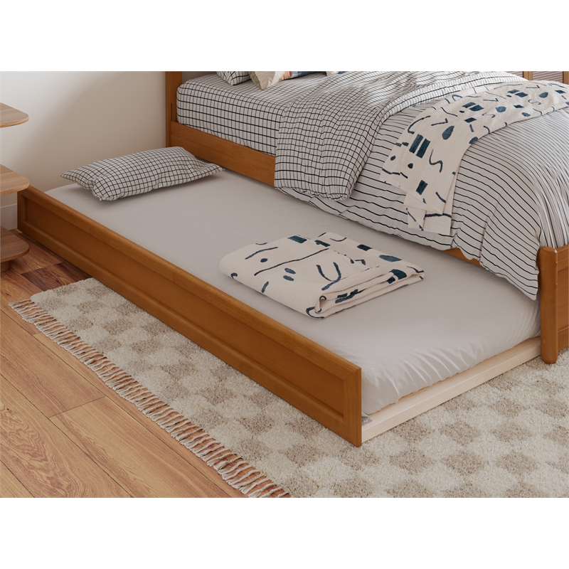 Malta Twin XL Platform Bed with Panel Footboard & TXL Trundle in Light Toffee
