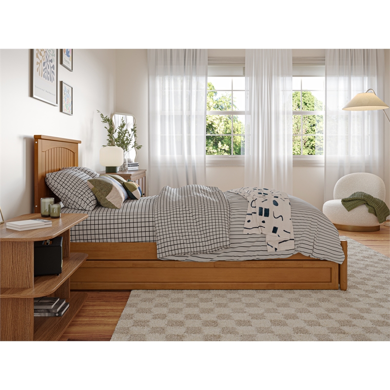 Malta Twin XL Platform Bed with Panel Footboard & TXL Trundle in Light Toffee