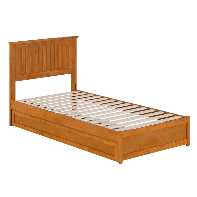 Malta Twin XL Platform Bed with Panel Footboard & TXL Trundle in Light Toffee