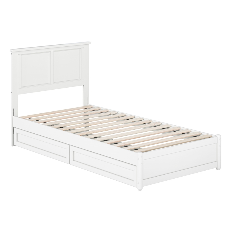 Felicity Twin XL Wood Platform Bed with Panel Footboard & Drawers in White