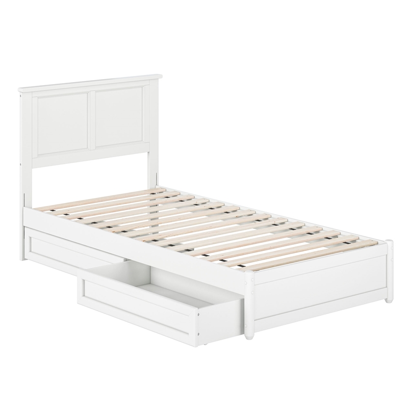 Felicity Twin XL Wood Platform Bed with Panel Footboard & Drawers in White