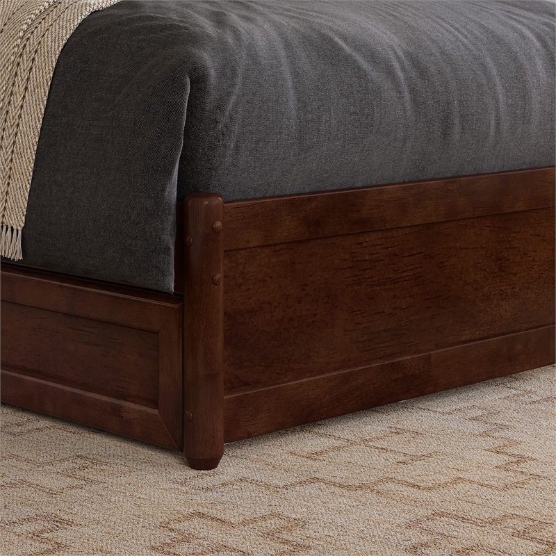 Felicity Twin XL Wood Platform Bed with Panel Footboard & Drawers in Walnut