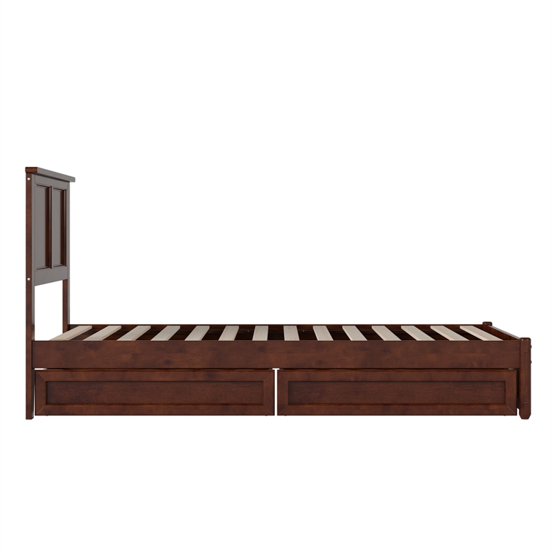 Felicity Twin XL Wood Platform Bed with Panel Footboard & Drawers in Walnut