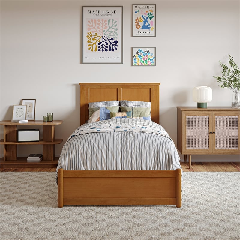 Felicity  Wood Platform Bed with Panel Footboard & Drawers in Light Toffee