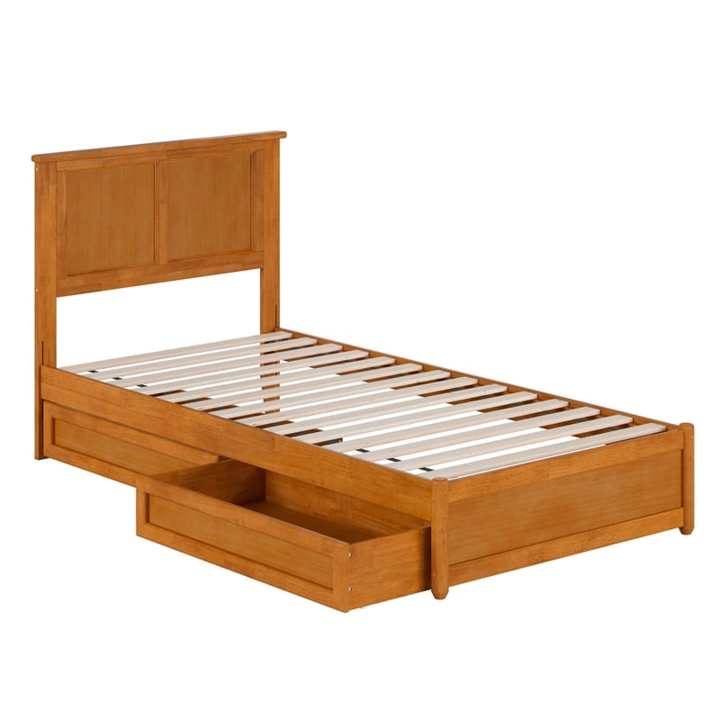 Felicity  Wood Platform Bed with Panel Footboard & Drawers in Light Toffee
