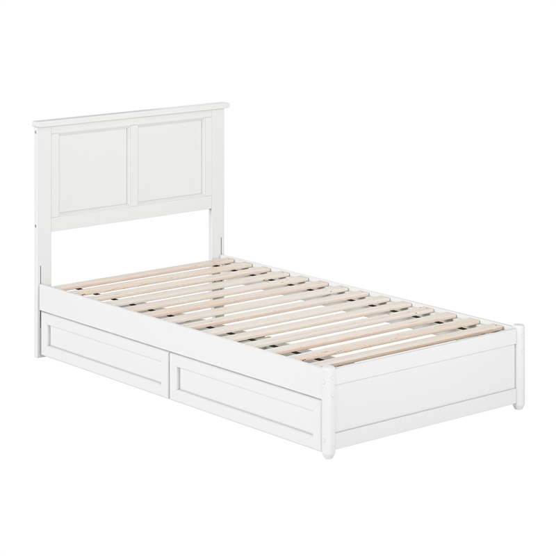 Felicity Twin Wood Platform Bed with Panel Footboard & Storage Drawers in White