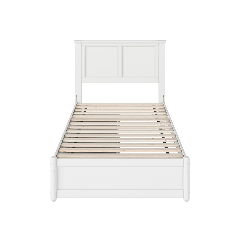Felicity Twin Wood Platform Bed with Panel Footboard & Storage Drawers in White
