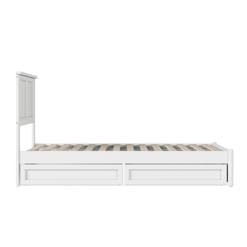 Felicity Twin Wood Platform Bed with Panel Footboard & Storage Drawers in White