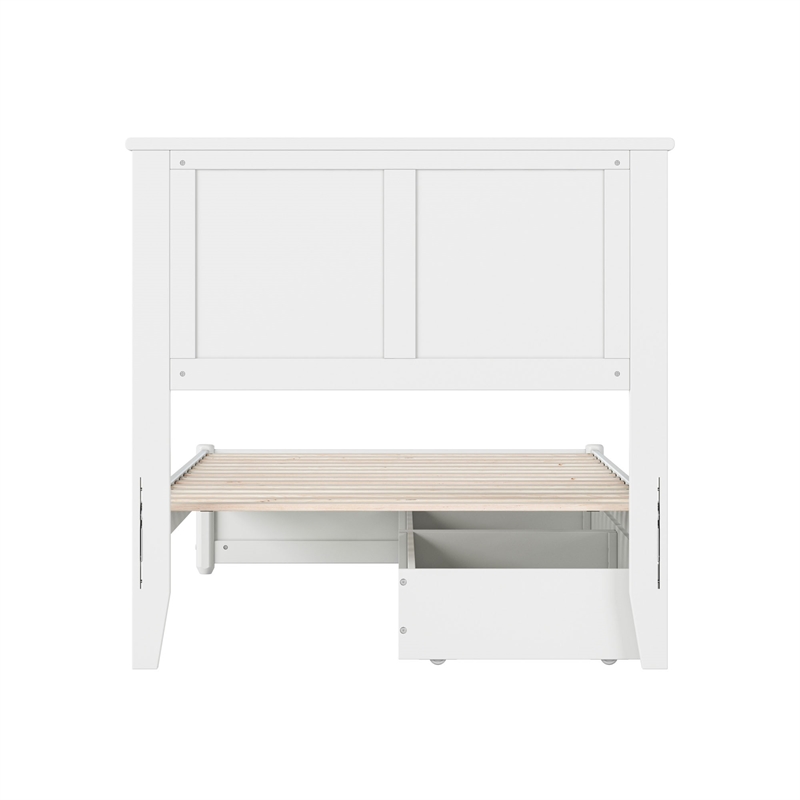 Felicity Twin Wood Platform Bed with Panel Footboard & Storage Drawers in White