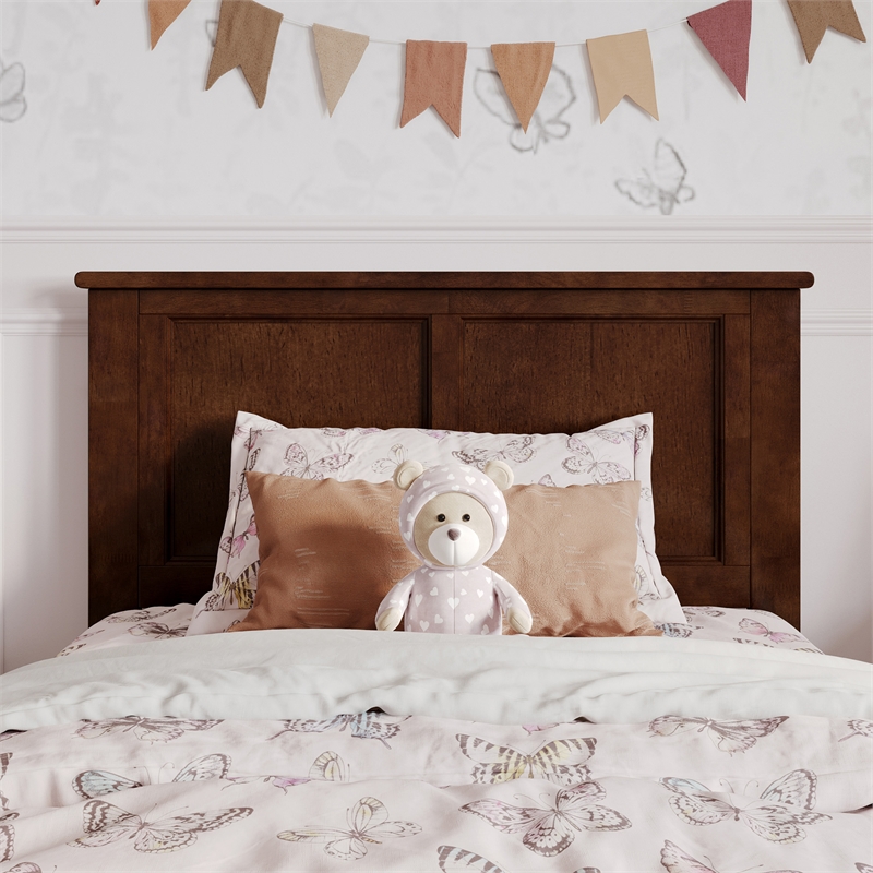 Felicity Twin Wood Platform Bed with Panel Footboard & Storage Drawers in Walnut