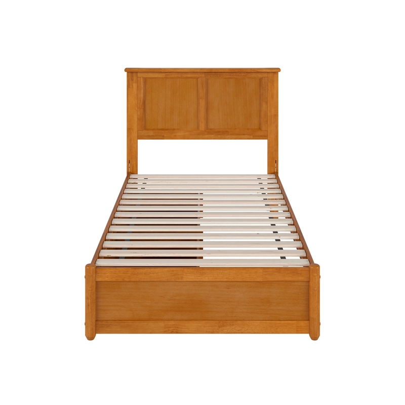 Felicity Twin Wood Platform Bed with Panel Footboard & Drawers in Light Toffee
