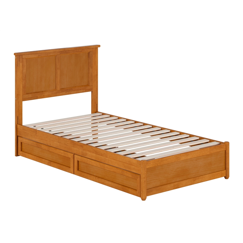 Felicity Twin Wood Platform Bed with Panel Footboard & Drawers in Light Toffee