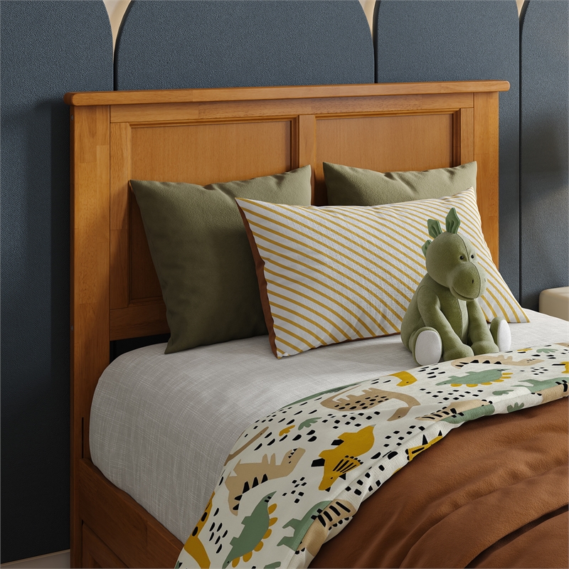 Felicity Twin Wood Platform Bed with Panel Footboard & Drawers in Light Toffee