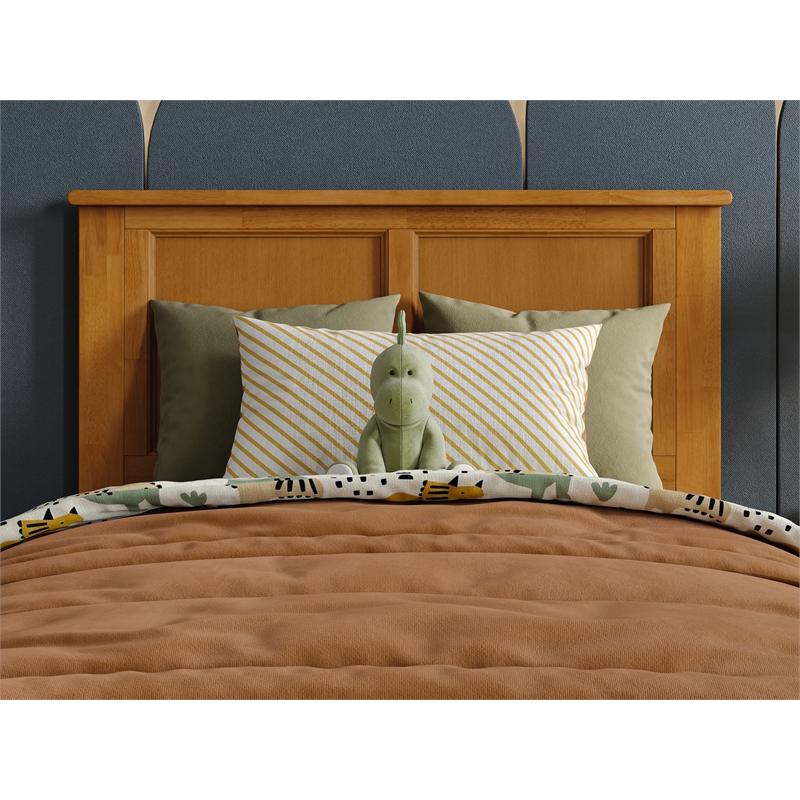 Felicity Twin Wood Platform Bed with Panel Footboard & Drawers in Light Toffee