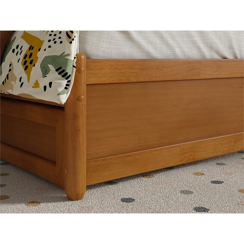 Felicity Twin Wood Platform Bed with Panel Footboard & Drawers in Light Toffee