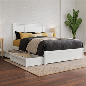 Felicity Full Wood Platform Bed with Panel Footboard & Storage Drawers in White