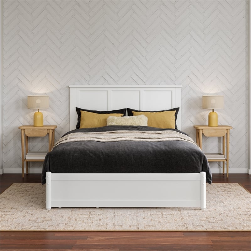 Felicity Full Wood Platform Bed with Panel Footboard & Storage Drawers in White