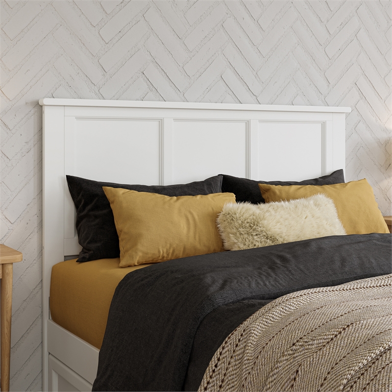 Felicity Full Wood Platform Bed with Panel Footboard & Storage Drawers in White