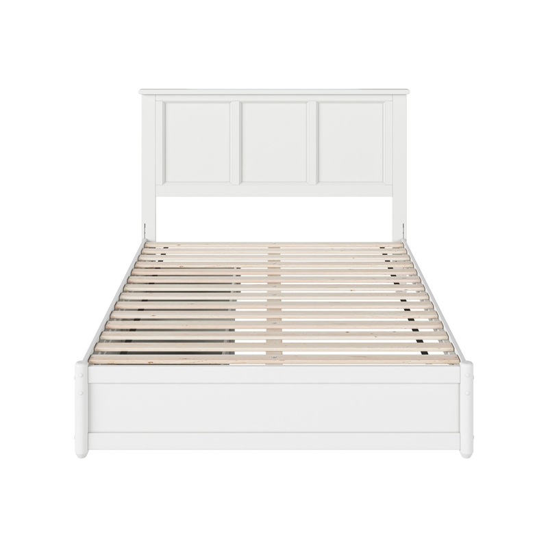 Felicity Full Wood Platform Bed with Panel Footboard & Storage Drawers in White