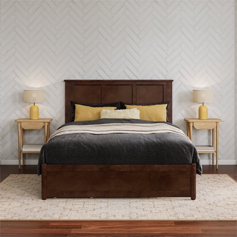 Felicity Full Wood Platform Bed with Panel Footboard & Storage Drawers in Walnut