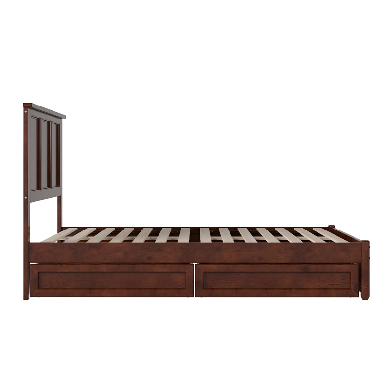 Felicity Full Wood Platform Bed with Panel Footboard & Storage Drawers in Walnut