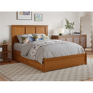 Felicity Full Wood Platform Bed with Panel Footboard & Drawers in Light Toffee