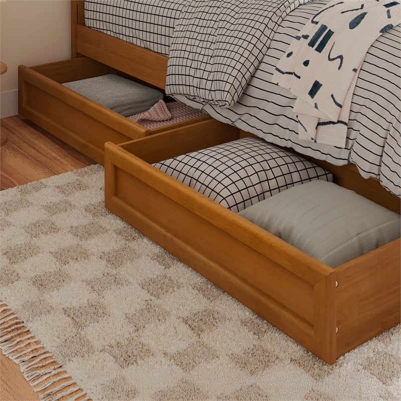 Felicity Full Wood Platform Bed with Panel Footboard & Drawers in Light Toffee
